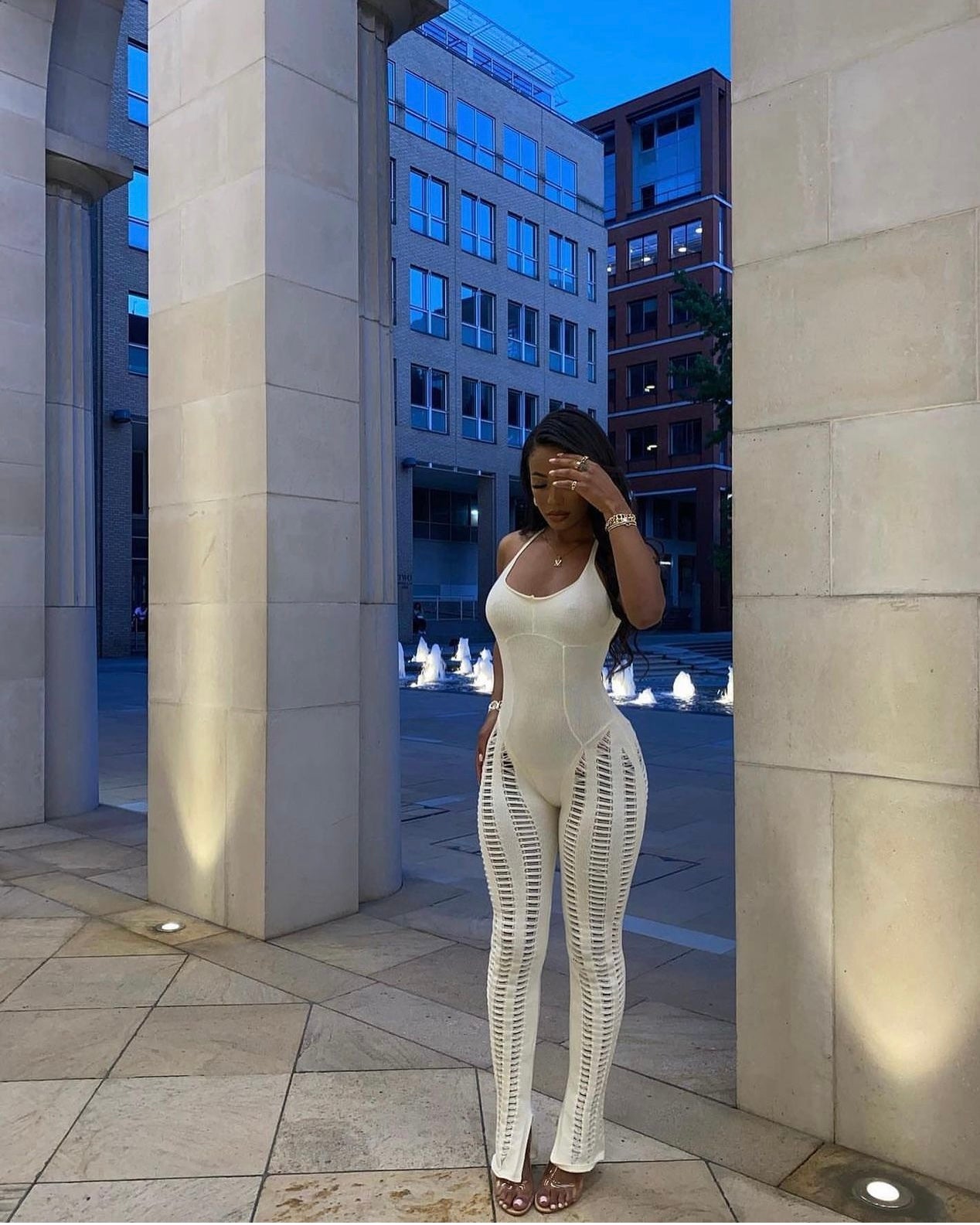 Adalynn Laddered Jumpsuit in white